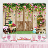 Lofaris Colour Floral And Wood Door Simple Backdrop For Girl